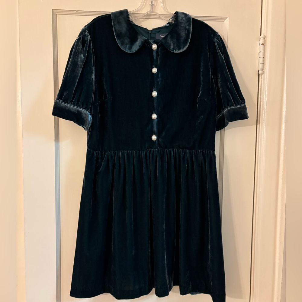 ModCloth Velvet Peter Pan Collar Mini Dress Teal Size 14